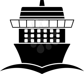 Cruise Liner Icon Front View. Black on White. Vector Illustration.