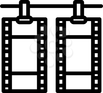Icon Of Photo Film Drying On Rope With Clothespin. Bold outline design with editable stroke width. Vector Illustration.