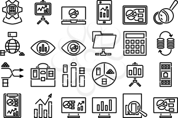 Analytics Icon Set. Bold outline design with editable stroke width. Vector Illustration.