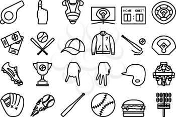 Baseball Icon Set. Editable Bold Outline Design. Vector Illustration.