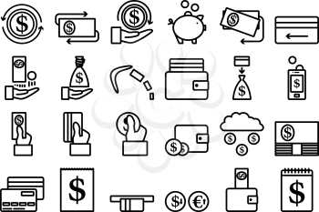 Money Icon Set. Bold outline design with editable stroke width. Vector Illustration.