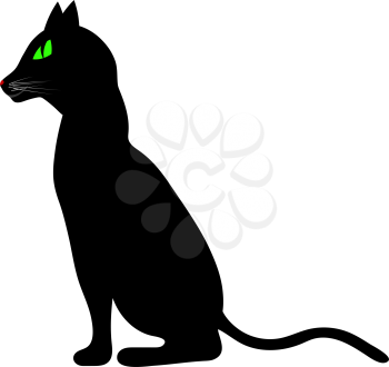 Black Cat Over White Background for Creating Halloween Designs.  Vector illustration.