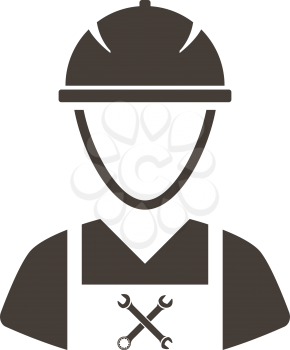 Labour day emblem with worker in coveralls. Vector illustration. 