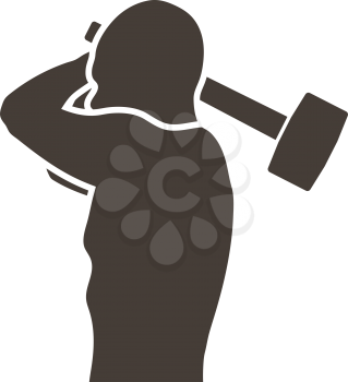 Labour day emblem with mans torso and sledgehammer. Vector illustration. 