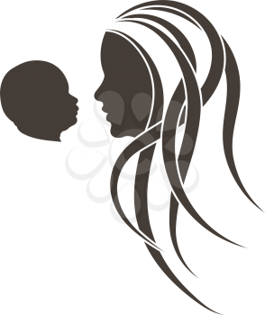 Mother's day emblem with silhouettes of mother and son. Vector illustration. 