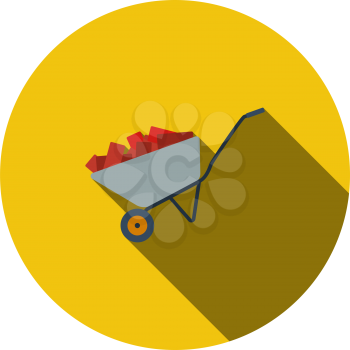 Icon Of Construction Cart. Flat Circle Stencil Design With Long Shadow. Vector Illustration.