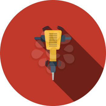 Icon Of Construction Jackhammer. Flat Circle Stencil Design With Long Shadow. Vector Illustration.