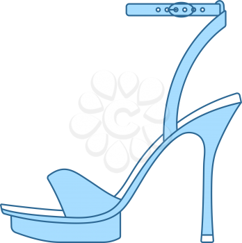 Woman High Heel Sandal Icon. Thin Line With Blue Fill Design. Vector Illustration.