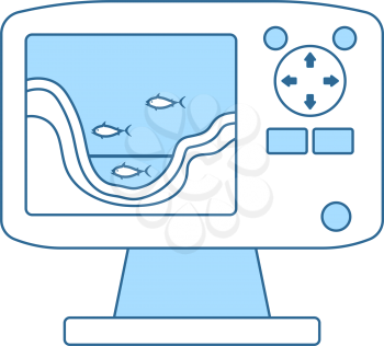 Icon Of Echo Sounder. Thin Line With Blue Fill Design. Vector Illustration.