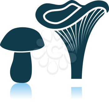 Mushroom Icon On Gray Background. Shadow Reflection Design. Vector Illustration.