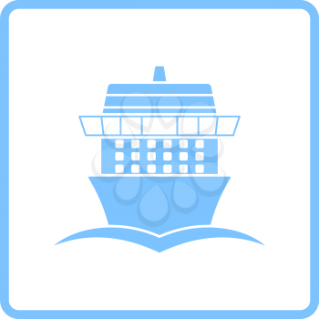 Cruise Liner Icon Front View. Blue Frame Design. Vector Illustration.