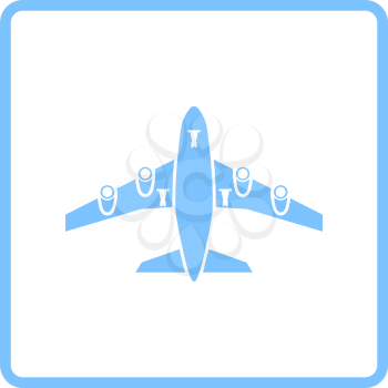 Airplane Takeoff Icon Front View. Blue Frame Design. Vector Illustration.