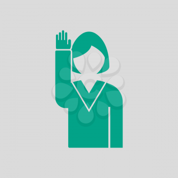 Voting Lady Icon. Green on Gray Background. Vector Illustration.
