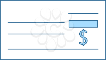 Bank Check Icon. Thin Line With Blue Fill Design. Vector Illustration.