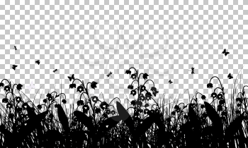 Meadow Background With Butterflies. Transparency Grid Design. Vector Illustration.