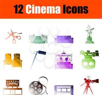 Cinema Icon Set. Flat Color Ladder Design. Vector Illustration.