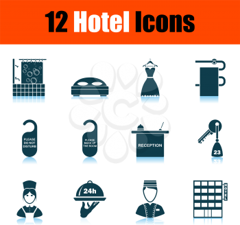 Hotel Icon Set. Shadow Reflection Design. Vector Illustration.