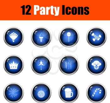 Party Icon Set. Glossy Button Design. Vector Illustration.