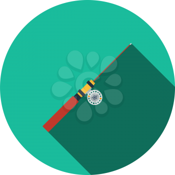 Icon Of Fishing Winter Tackle. Flat Circle Stencil Design With Long Shadow. Vector Illustration.