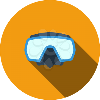 Icon Of Scuba Mask. Flat Circle Stencil Design With Long Shadow. Vector Illustration.