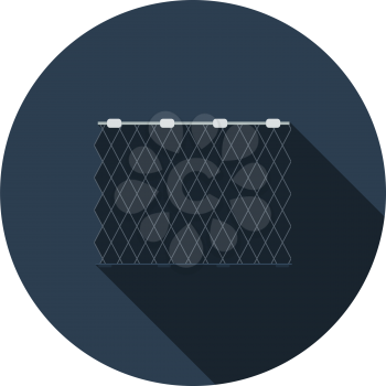 Icon Of Fishing Net. Flat Circle Stencil Design With Long Shadow. Vector Illustration.