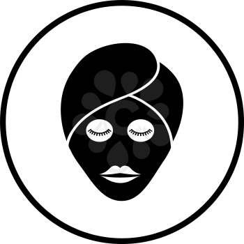 Woman Head With Moisturizing Mask Icon. Thin Circle Stencil Design. Vector Illustration.
