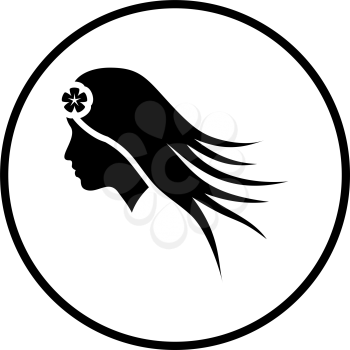 Woman Head With Flower In Hair Icon. Thin Circle Stencil Design. Vector Illustration.
