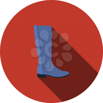 Autumn Woman Boot Icon. Flat Circle Stencil Design With Long Shadow. Vector Illustration.