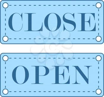 Shop Door Open And Closed Icon. Thin Line With Blue Fill Design. Vector Illustration.