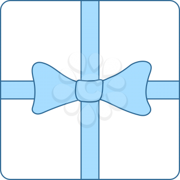 Gift Box With Ribbon Icon. Thin Line With Blue Fill Design. Vector Illustration.