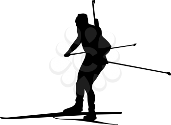 Biathlon silhouette. High detailed smooth black silhouettes of biathlon athletes. Vector Illustration.