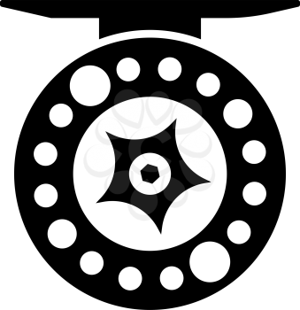 Icon Of Fishing Reel. Black Stencil Design. Vector Illustration.