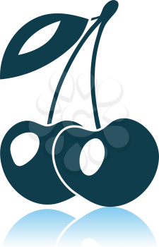 Icon Of Cherry. Shadow Reflection Design. Vector Illustration.