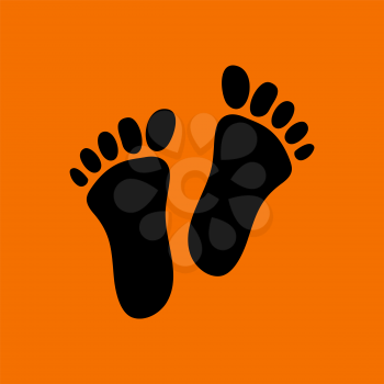 Foot Print Icon. Black on Orange Background. Vector Illustration.