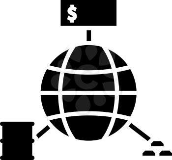 Oil, Dollar And Gold With Planet Concept Icon. Black Stencil Design. Vector Illustration.
