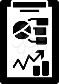Writing Tablet With Analytics Chart Icon. Black Stencil Design. Vector Illustration.