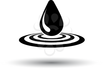 Water Drop Icon. Black on White Background With Shadow. Vector Illustration.