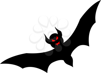 Halloween black bat with red eyes. Vector illustration.