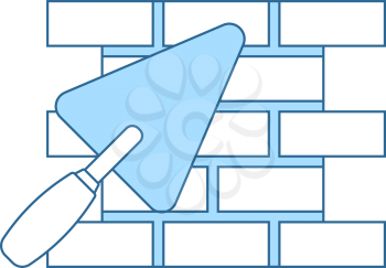Icon Of Brick Wall With Trowel. Thin Line With Blue Fill Design. Vector Illustration.
