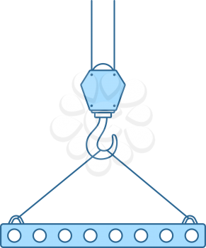 Icon Of Slab Hanged On Crane Hook By Rope Slings. Thin Line With Blue Fill Design. Vector Illustration.