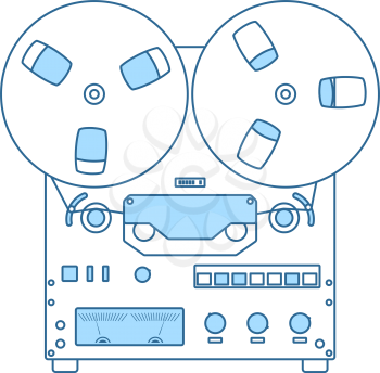 Reel Tape Recorder Icon. Thin Line With Blue Fill Design. Vector Illustration.