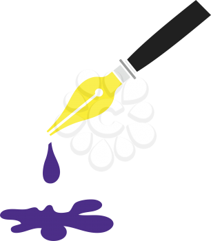 Fountain Pen With Blot Icon. Flat Color Design. Vector Illustration.