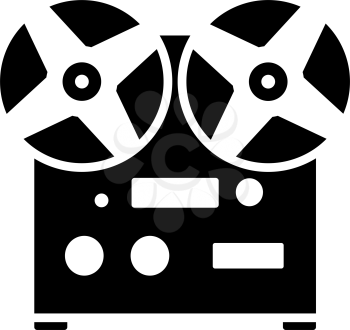 Reel Tape Recorder Icon. Black Stencil Design. Vector Illustration.