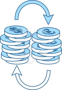 Dollar Euro Coins Stack Icon. Thin Line With Blue Fill Design. Vector Illustration.