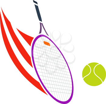 Tennis Racket Hitting A Ball Icon. Flat Color Design. Vector Illustration.