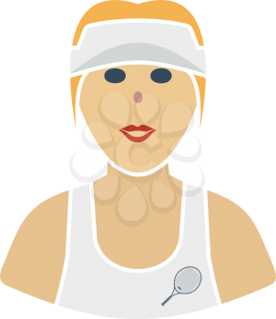 Tennis Woman Athlete Head Icon. Flat Color Design. Vector Illustration.
