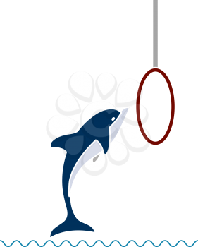 Jump Dolphin Icon. Flat Color Design. Vector Illustration.