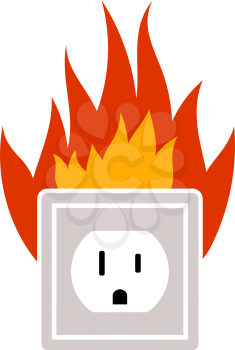 Electric Outlet Fire Icon. Flat Color Design. Vector Illustration.
