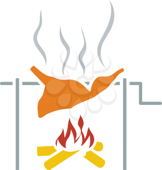 Icon Of Roasting Meat On Fire. Flat Color Design. Vector Illustration.