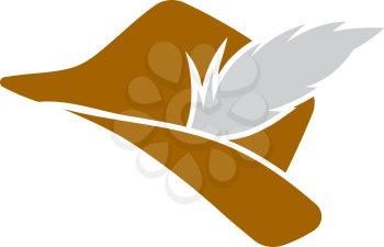 Icon Of Hunter Hat With Feather. Flat Color Design. Vector Illustration.
